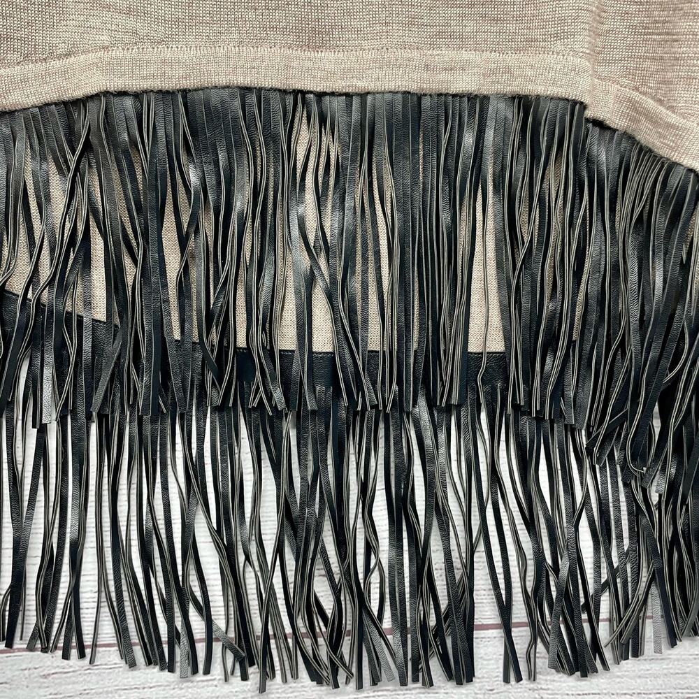 5/48 Saks 5th Ave Taupe Wool Blend Pullover Sweater Leather Fringe Lace Size S